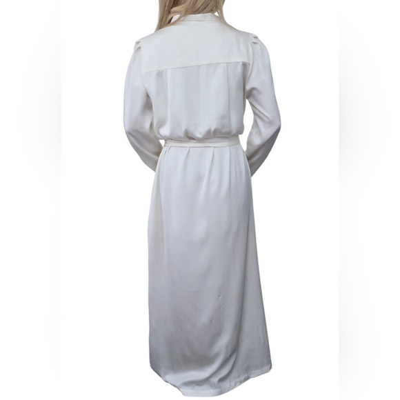 Vintage 80s Evan Picone Ivory Wrap Style Maxi Dress - Picture 2 of 8